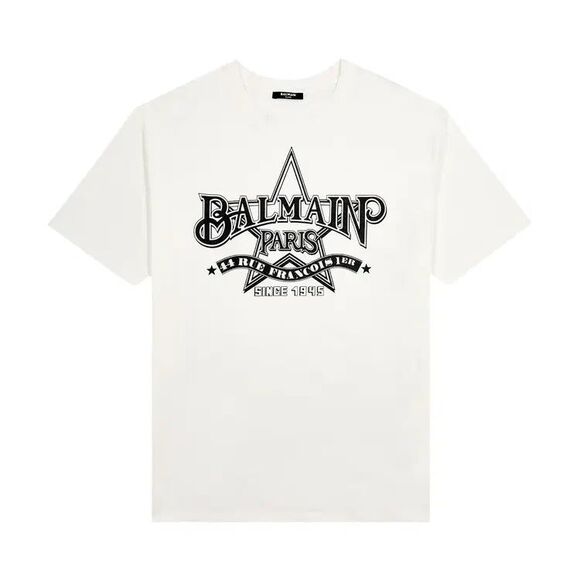 BALMAIN Shirt Mens XXXL White Pullover Crew Star Logo T-Shirt Tee $450 - Picture 1 of 10